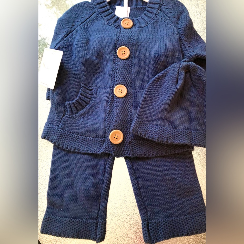 Baby Mode Knit Cardigan Set / Infant / Hat Cardigan Pants / Blue / NWT